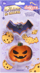 dekora – Set de forme de biscuiți de Halloween pentru copii – 2 forme metalice de biscuiți: Dovleac și Liliac – Forme de biscuiți și pâine – Ideale pentru decorațiuni cu dovleci și dulciuri de Halloween între 6 și 9 cm