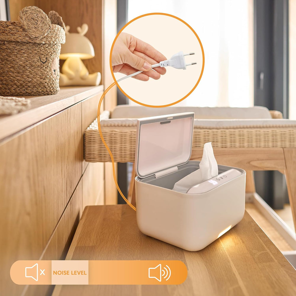 Lionelo BABYBLISS 20W Ohřívač na vlhčené ubrousky a malé ručníky, 20W pro miminka, vestavěné noční světlo, 3 nastavení teploty, dotykový panel, udržuje ubrousky vlhké