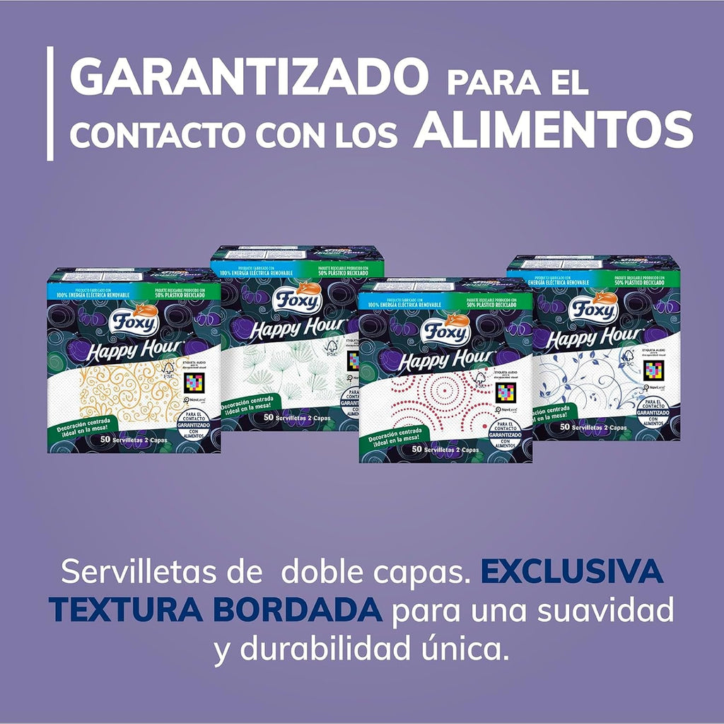 Happy Hour | Șervețele cu două straturi | 16 pachete À 50 bucăți À 33 X 33 Cm | Certificat FSC | 100% energie electrică regenerabilă | Ambalaj reciclabil fabricat din plastic reciclat