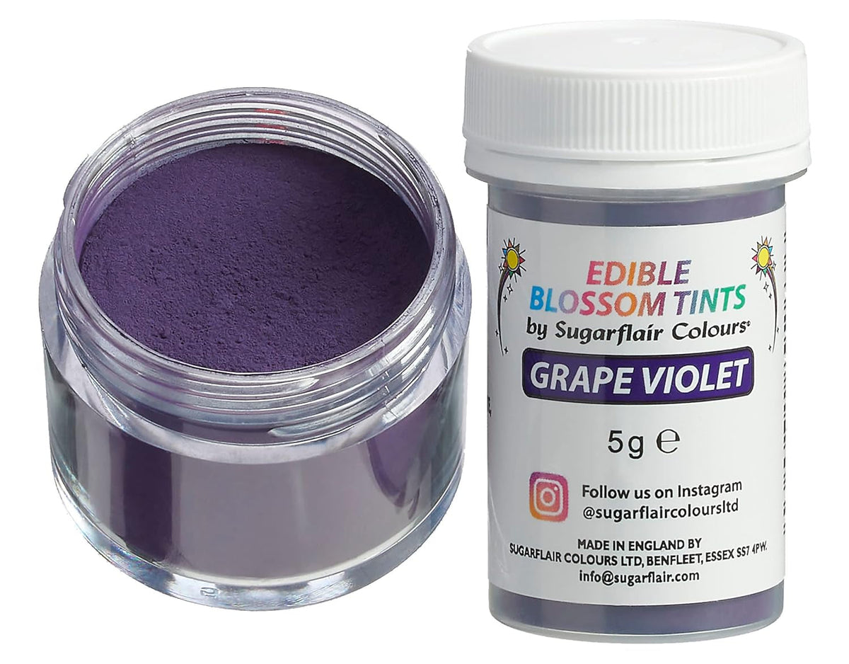 Pudră de colorant alimentar Sugarflair Blossom Tint Dust Grape Violet - Pudră de colorant alimentar pentru decoruri de tort, pastă de zahăr, fondant, glazură, ciocolată, cremă de unt, macarons și multe altele - 5G