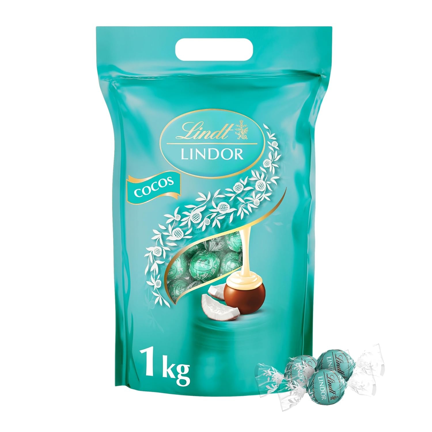 Lindt LINDOR Čokoláda s pistáciemi | 1 kg uzavíratelný sáček | cca. 80 mléčných čokoládových kuliček s pistáciovou krémovou náplní rozplývající se v ústech | Velké balení, pralinkový dárek