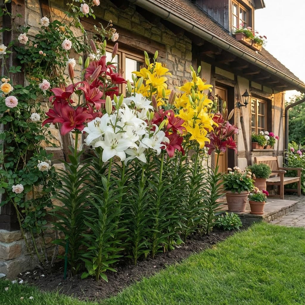 Kolekce obřích cibulí lilie (15 květinových cibulí), 5 vonných odrůd, 5 od každé barvy, holandská vytrvalá směs pro zahradu (velké cibule, bez semen)