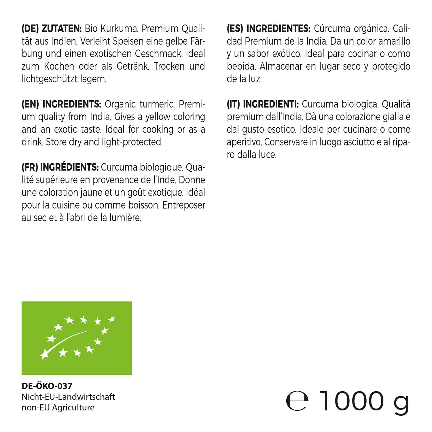 GreatVita Bio kurkuma prášek, 1000 g jemně mletý, 100% přírodní