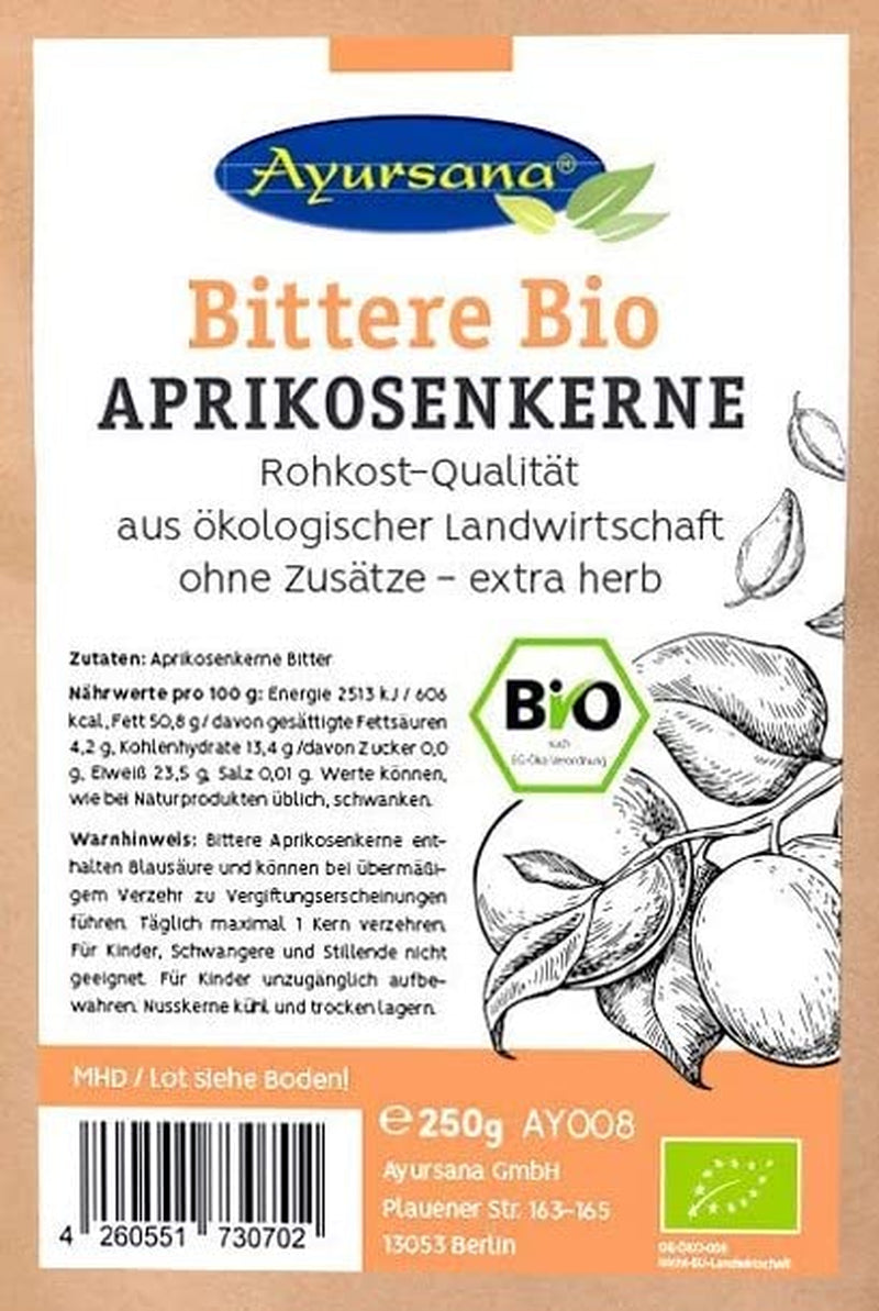 Ayursana Bittere Aprikosenkerne - Saatgut - Sehr Hoher Amygdalin-Anteil - Schadstoffgeprüft Im Deutschen Labor - Bio-Qualität
