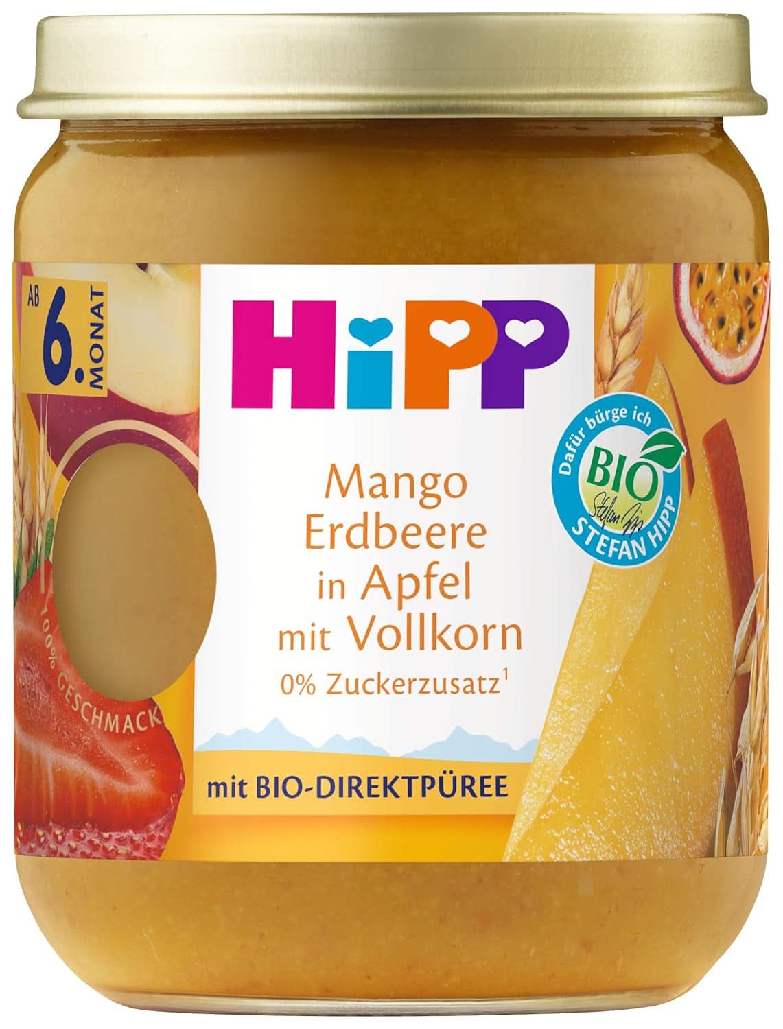 Hipp Bio ovoce a cereálie Mango Jahodová jablečná omáčka s celozrnnými zrny, Balení 6 ks (6X160G) Matka a dítě Naty Shop