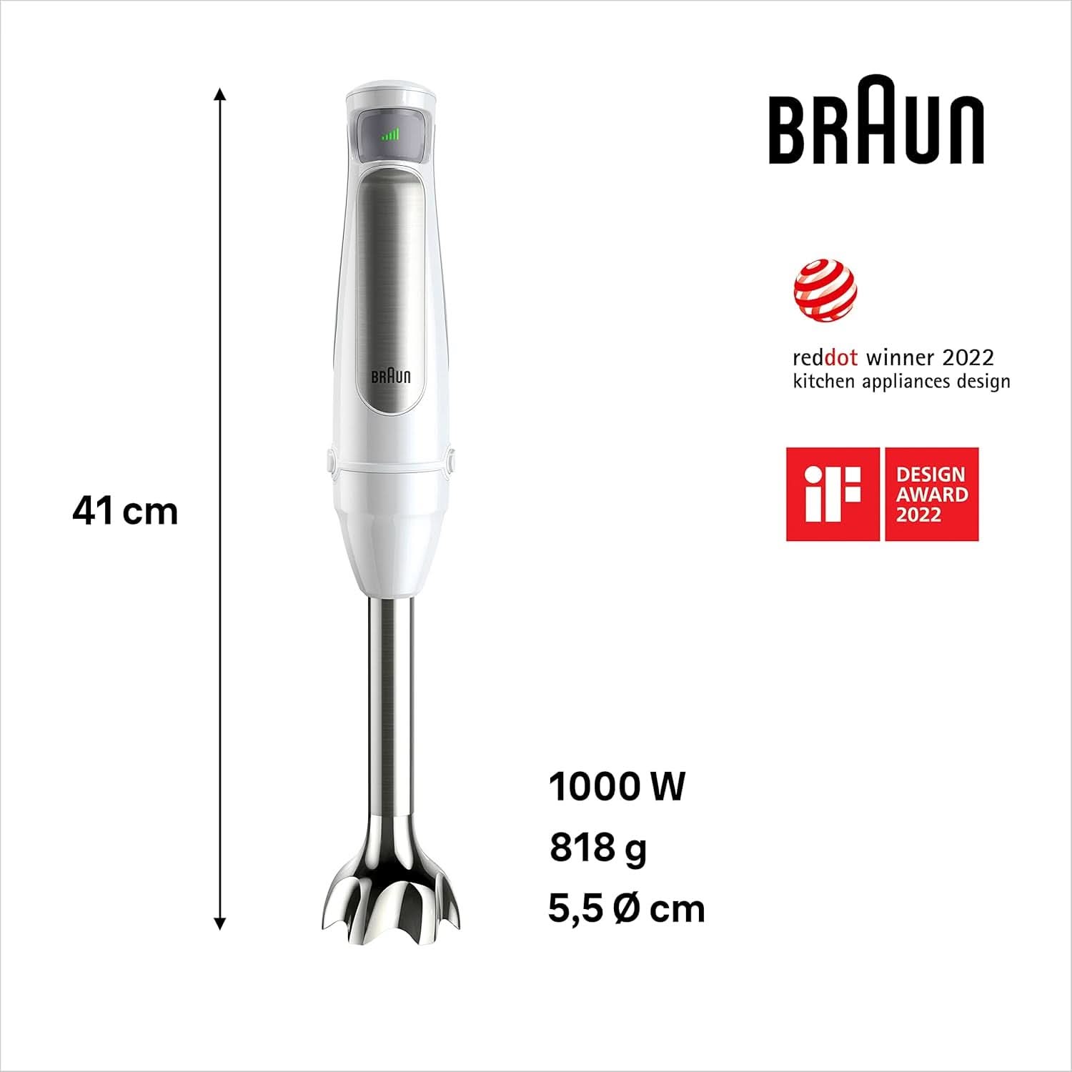 Braun Homehold Hogar Multiquick 7 Armmixer, Spritzschutz-Technologie, Spülmaschinenfest, Bpa-Freier Kunststoffbecher, MQ7000, 1000 W, Weiß Kitchen Naty Shop