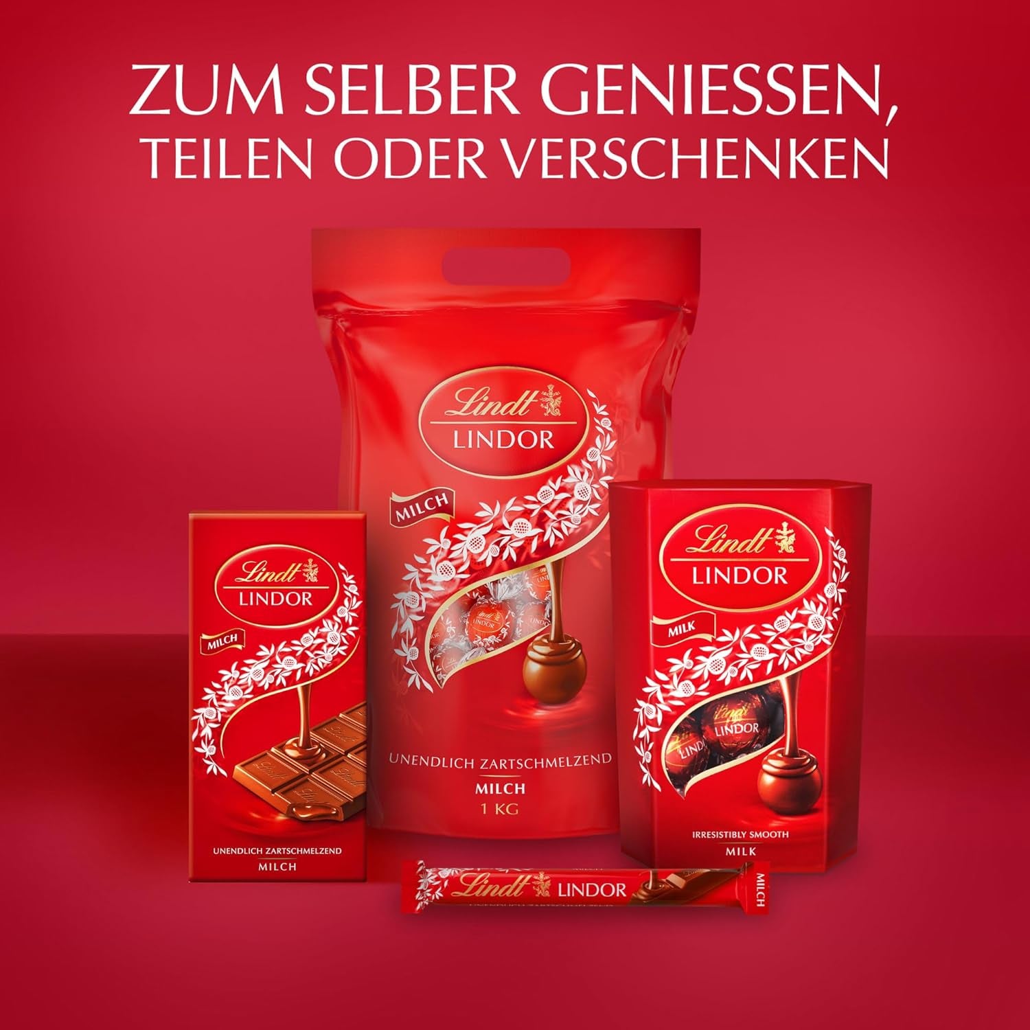 Lindt Čokoláda | Kornout z mléčné čokolády LINDOR | 500 g | 38 mléčných čokoládových kuliček s náplní rozpouštějící se v ústech | Čokoládový dárek