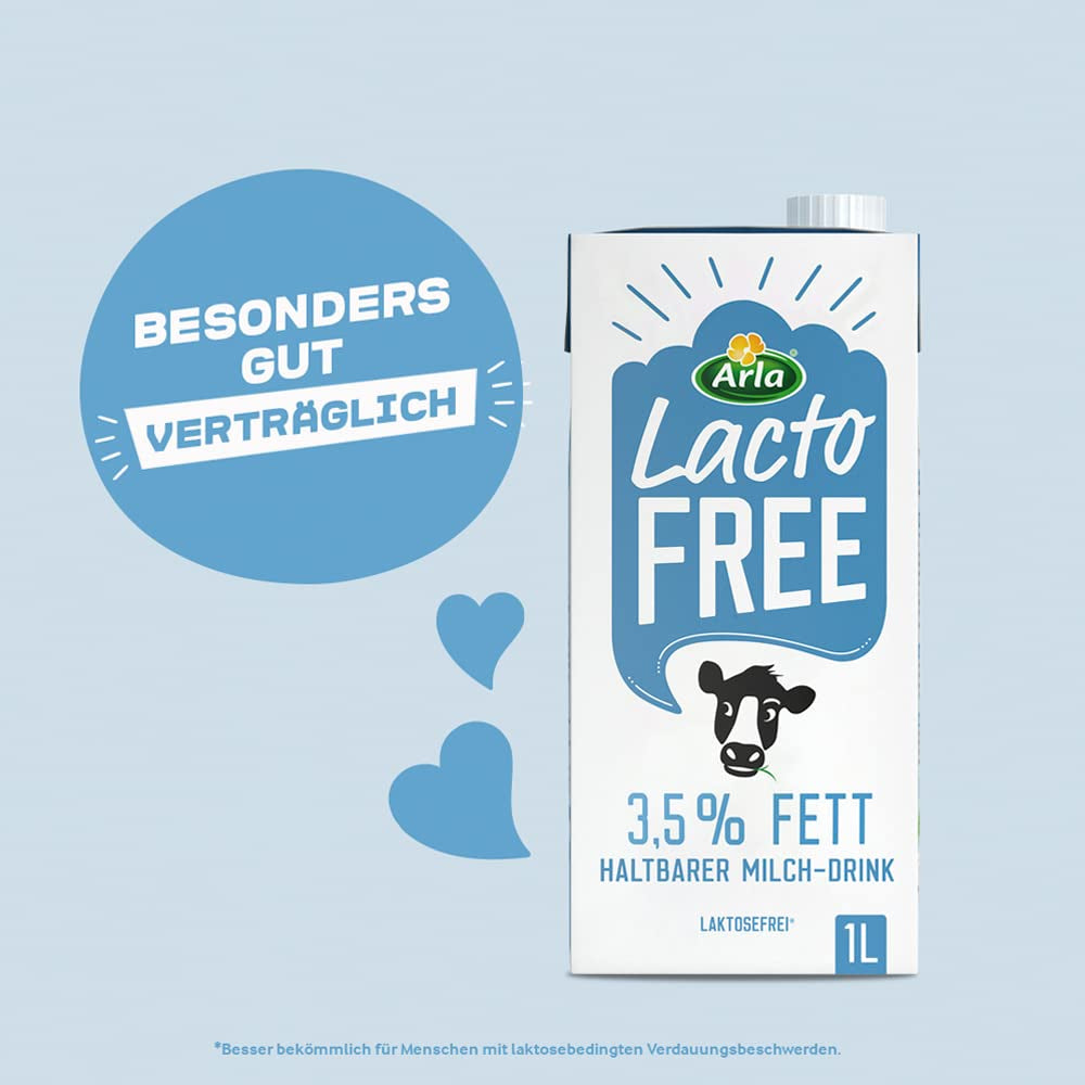 Arla LactoFREE Laktosefreie Haltbare Milch 3,5% Fett | 10 x 1L | echter Milchgeschmack, weniger süß | bohaté na vápník a vitamín B12