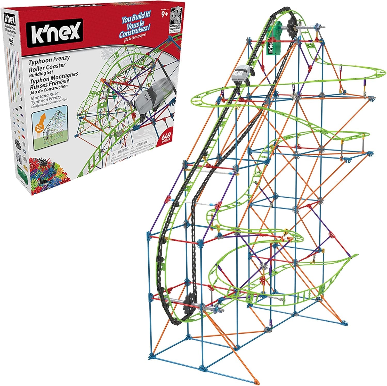 Horská dráha K'NEX 51438 Typhoon Frenzy, model 2 v 1, barevná stavebnice pro chlapce a dívky, 19 nožní hračka, 640dílná dětská stavebnice pro děti od 9 let