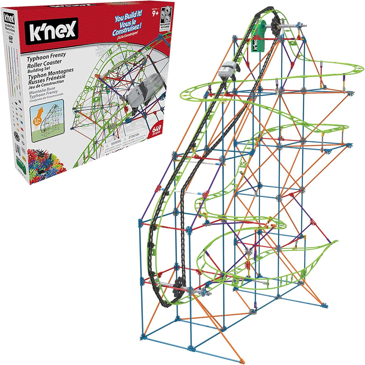 Horská dráha K'NEX 51438 Typhoon Frenzy, model 2 v 1, barevná stavebnice pro chlapce a dívky, 19 nožní hračka, 640dílná dětská stavebnice pro děti od 9 let