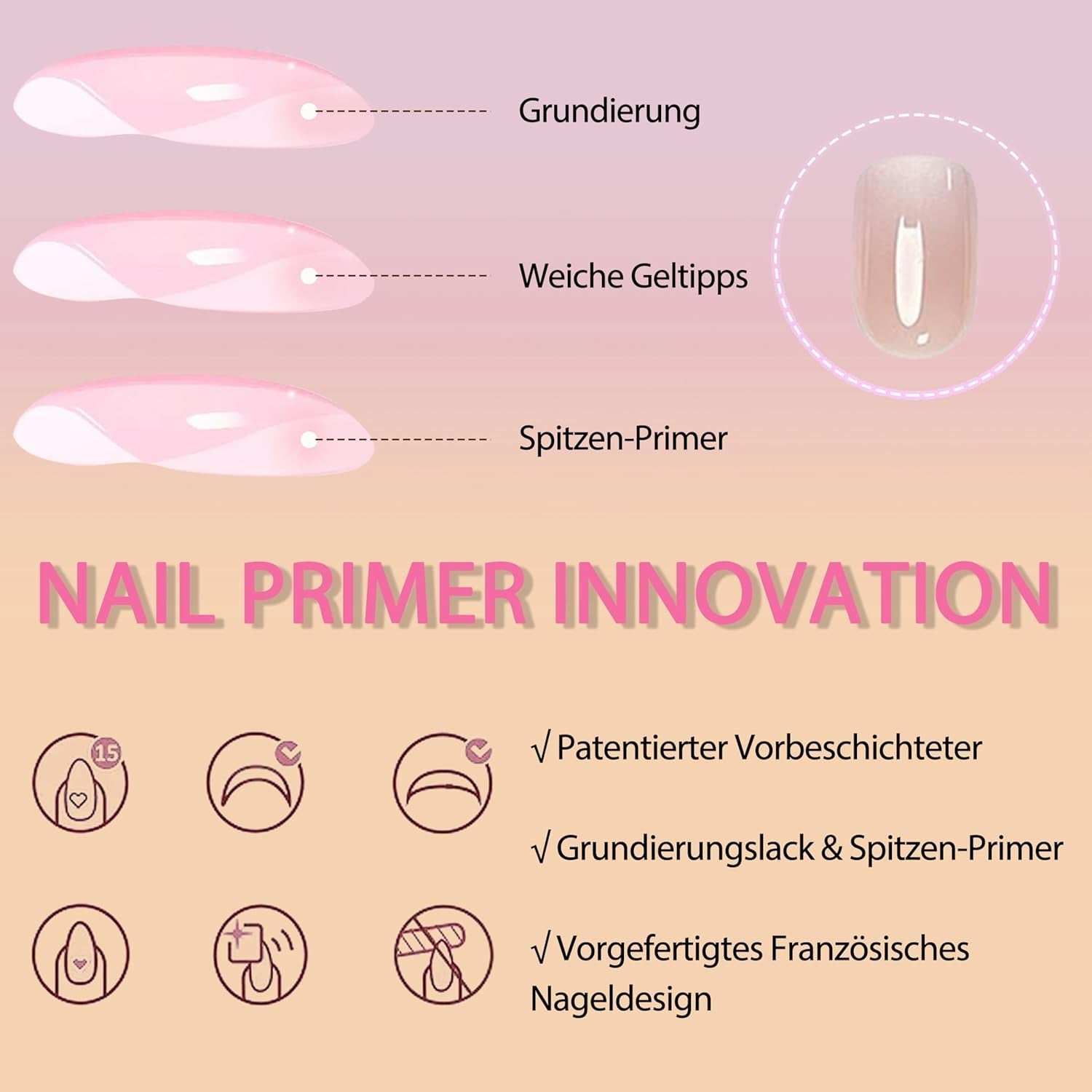 Set unghii false - 240 bucăți unghii scurte și pătrate, model gel moale, gradient alb nud, unghii false artificiale naturale pentru lipire, pentru femei DIY (gradient nud, 240X)