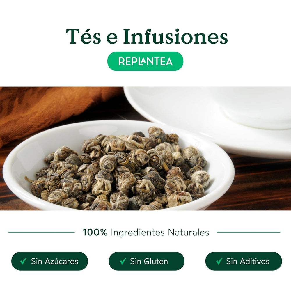 Ceai organic Jasmin Dragon Pearls (100 g) | Ceai verde premium sub formă de perle de jasmin rulate manual | Specialitate de ceai cu aromă delicată de flori | REPLANTEA