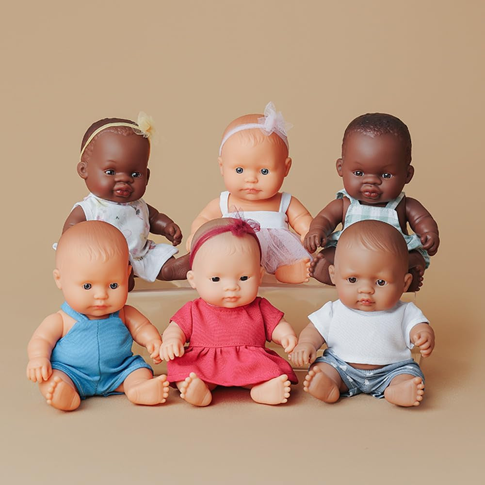 Miniland loutka, 21 cm, Africká dívka. Vyrobeno ve Španělsku. Anatomicky správně. Kolekce My Friend & Me, African Girl
