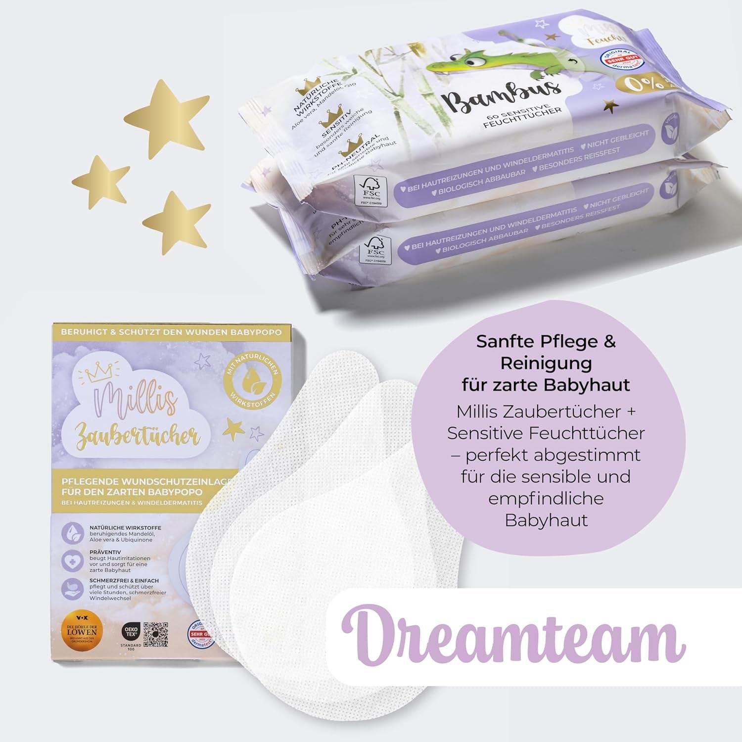 Millis Zaubertücher bei Windeldermatitis Baby, Bekannt aus "Die Höhle der Löwen", 25 Tücher (1 x 25er) s Aloe Vera, Mandelöl & Q10 - Pflegt, Schützt & dient als Wundschutz bei gereizter Haut