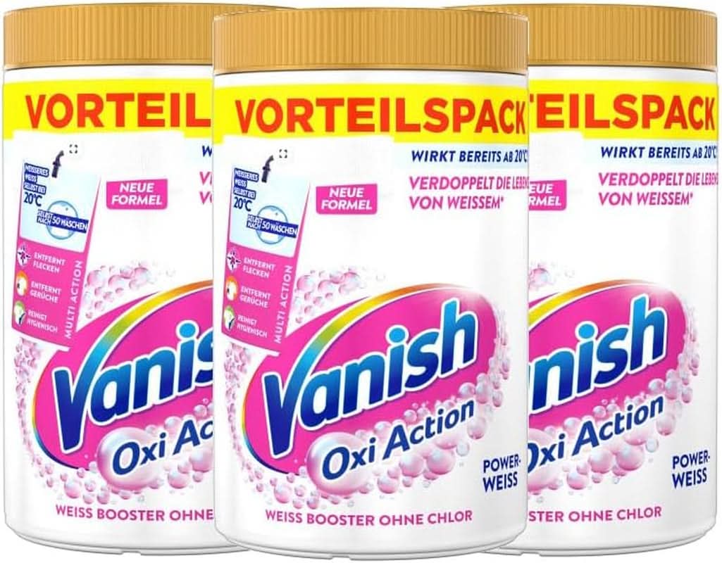 Vanish Oxi Action Powerwhite Powder - 1 X 1,125 Kg - bezchlórový odstraňovač skvrn a prášek pro zlepšení prádla - na bílé prádlo