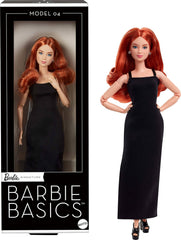 Sběratelská panenka Mattel Barbie Basics Model 4 s červenými kadeřemi, černými minišaty a botami, univerzální móda, malé pohyblivé tělo a vyměnitelná hlava, JBH74 Naty Shop Dolls Výchozí název
