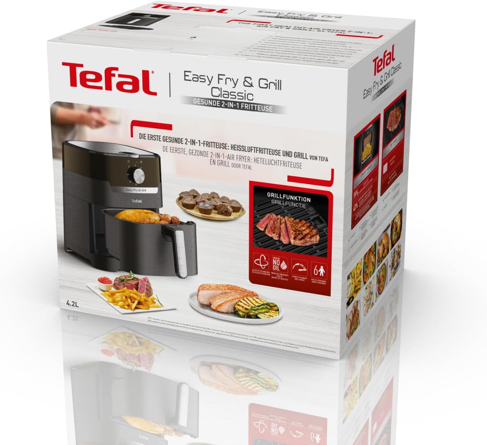 Tefal EY5018 Easy Fry & Grill Classic Air Fryer, technologie 2 v 1 (Air Fryer a Grill), XL, 4,2 litru na 6 porcí, 1550 wattů Domácí spotřebiče Naty Shop
