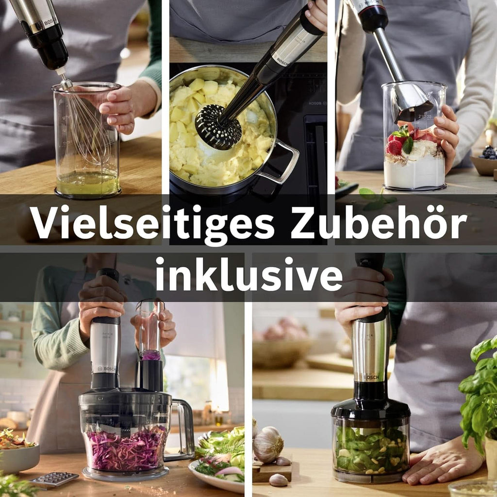 Bosch Stabmixer Ergomaster Serie 6 MSM6M673, 10 Jahre Motorgarantie, Edelstahl-Klingen, Verschleißfreie Keramik-Kupplung, Luftkühlung, Zerkleinerer, Kartoffelstampfer, Schneebesen, 1000 W Bucatarie Naty Shop