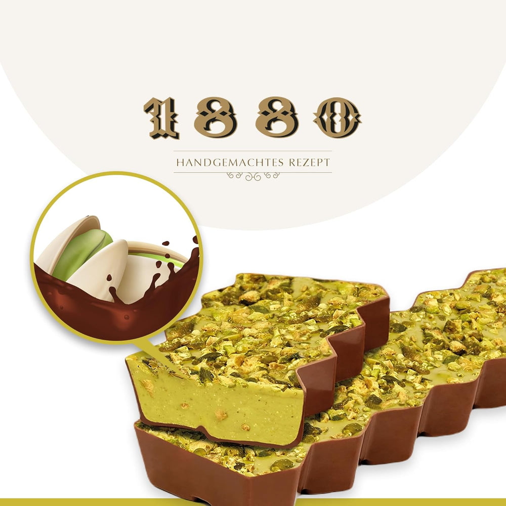Řemeslné čokoládové pistáciové turrón, 200 g, krémová textura, špičková kvalita, jemné ingredience, autentická chuť, nejdražší turrón na světě