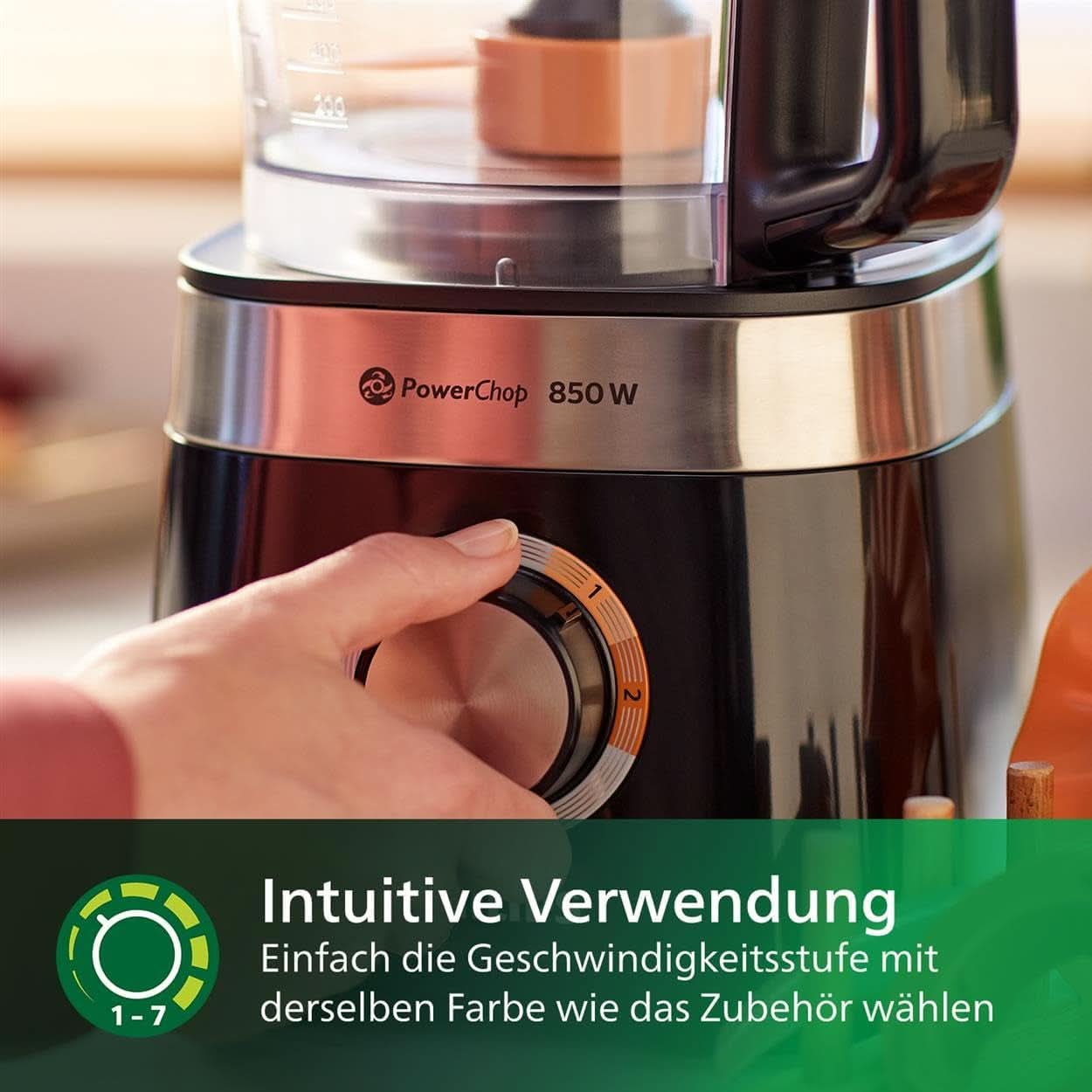 Philips Kompakte Küchenmaschine – 850 W, 31 funkcí, 2,1-litrový pohon, Powerchop, Edelstahlklinge (HR7530/10) Kitchen Naty Shop