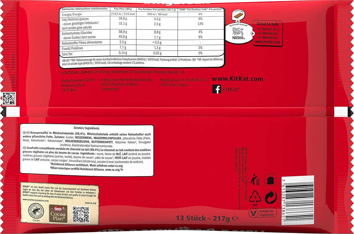 Nestlé Mini čokoládové tyčinky Mléčná čokoláda křupavé oplatkové tyčinky 3 balení (1 x 217 g)