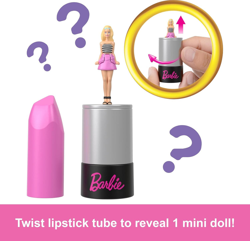 Barbie Mini Barbieland Set de 5 păpuși Fashionistas, Aprox. 3.8cm înălțime Mini păpuși în mâneci de ruj, set de colecție cu surprize (stilurile pot varia), JBD26 Papusi Naty Shop