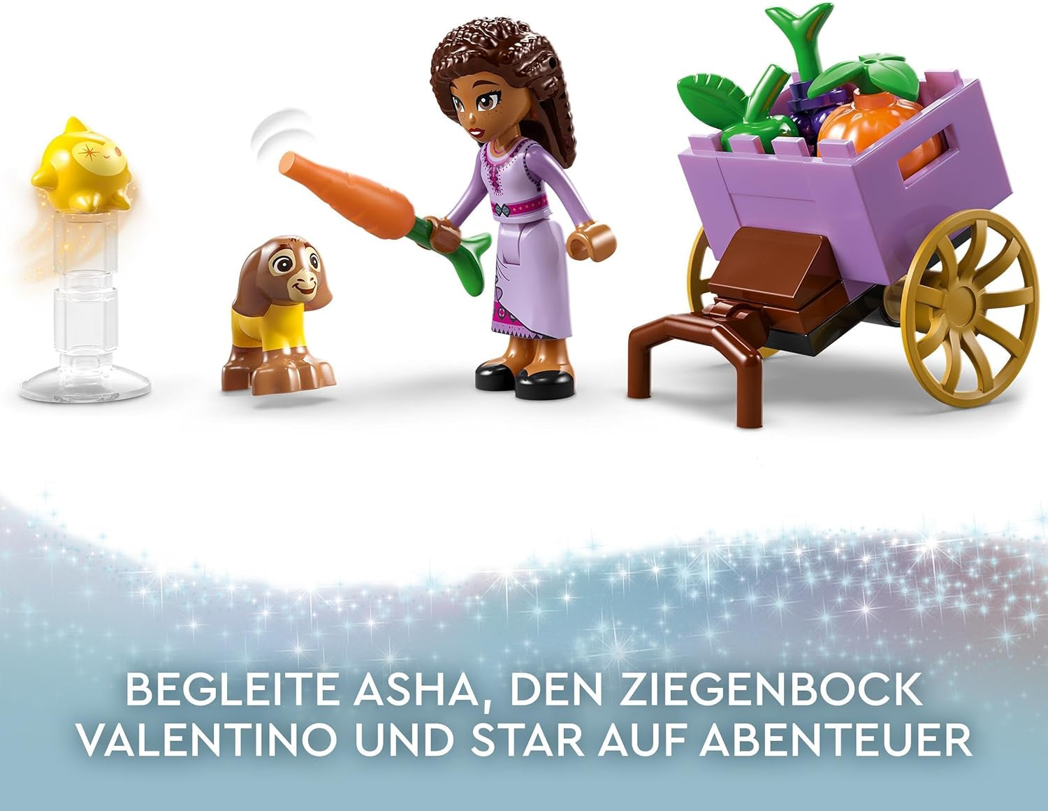 LEGO 43223 Disney Wish Asha v Rosas City, Filmová sada přání s trhem, Minipanenka Asha, Valentino jako kozička a figurky hvězd, Dárek pro děti od 6 let, Stavebnice pro dívky a chlapce Besuche den LEGO-Store