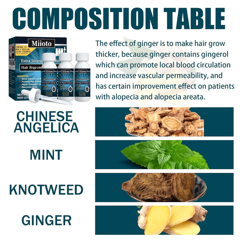 Miioto ser de creștere a părului, produs de creștere a părului pentru bărbați, ser de păr pentru creșterea părului, îngrijirea scalpului promovează părul mai gros hrănește scalpul și previne căderea părului, 3 * 60 ML Ingrijirea parului Naty Shop
