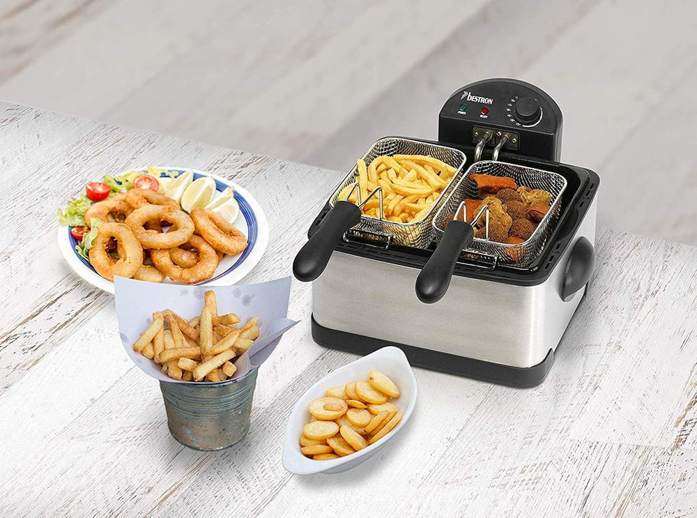Olejová fritéza Bestron XL Se 3 fritovacími koši, Včetně technologie studené zóny a vyjímatelné nádoby na olej, 4 litry, 2000 W Domácí spotřebiče Naty Shop
