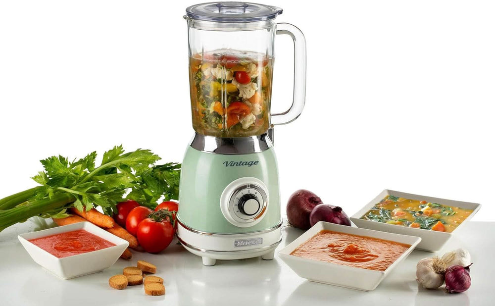 Ariete Vintage 583 Mixer Aus Glas, Retro Multifunktionsmixer Mit 4 Klingen, 4 Geschwindigkeiten + Pulse-Funktion, Ice-Crusher Funktion, 1,5 l Fassungsvermögen, 1000 W, Green Kitchen Naty Shop