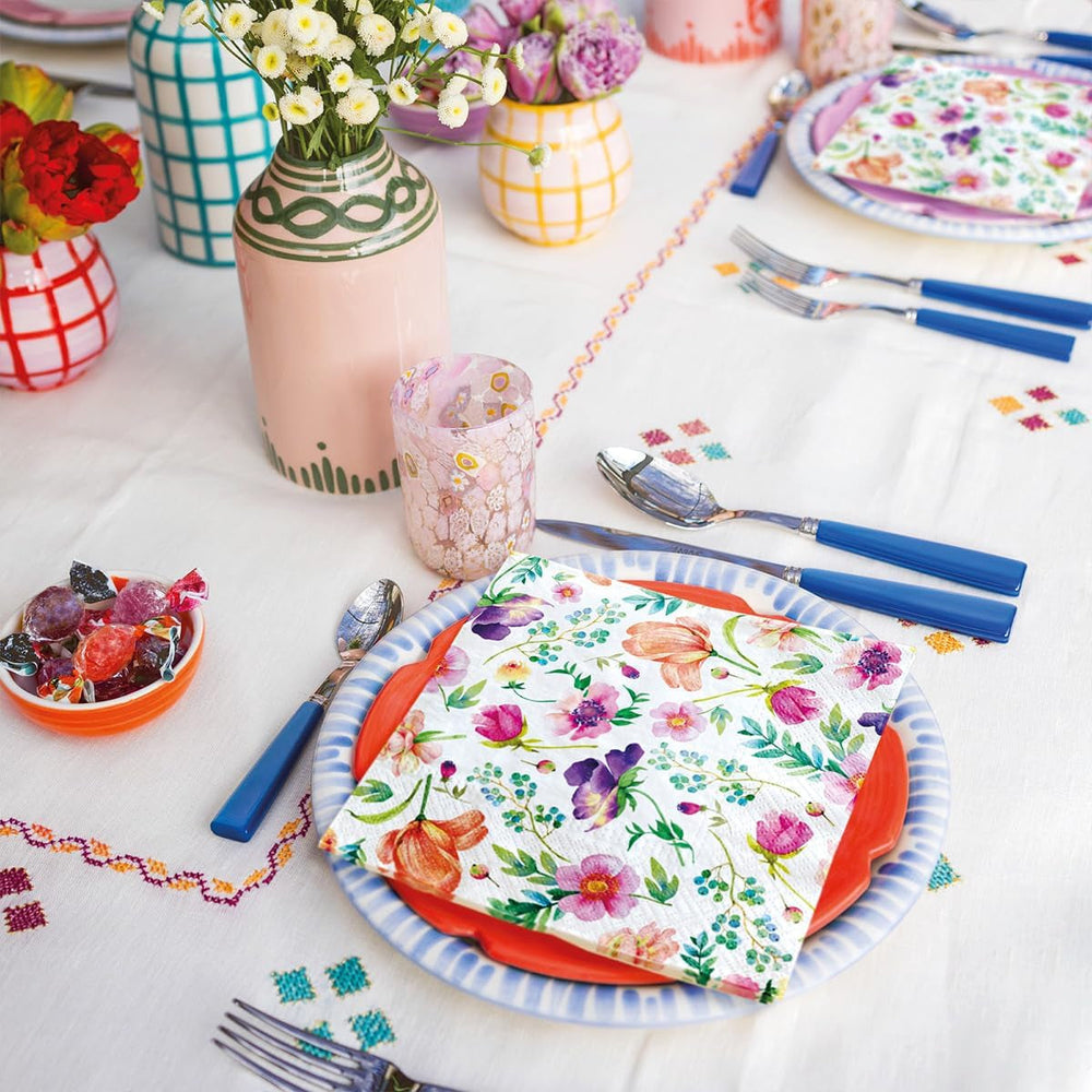 PAW - Șervețele 3 straturi (33 X 33 Cm) I 20 bucăți I Perfect pentru zile de naștere, petreceri, nunți, comuniuni și sărbători I Decorațiuni de masă șervețele de hârtie colorate - Flori colorate Flora I Aranjament floral