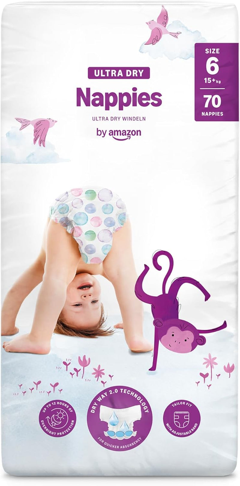 Ultra suché plenky Amazon, velikost 3 (4-9 kg) – měsíční krabička, bílá, počet 172 (2 balení po 86) (dříve Mama Bear, identický produkt)