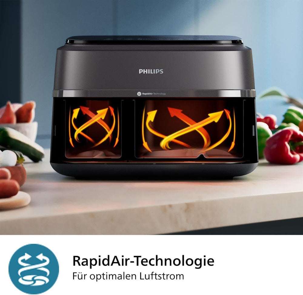 Philips Airfryer Dual Basket 3000 Series, 9L, 2 koše, 2 nádobí připravené současně, technologie Rapidair plus horkovzdušné spotřebiče Naty Shop
