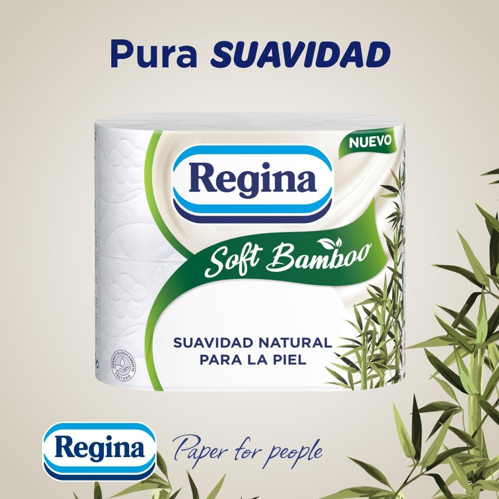 Hârtie igienică Regina Soft din bambus, 40 role, 3 straturi, 160 coli, Moliciune naturală pentru pielea ta, Hârtie igienică din fibre de bambus, Ambalaje din hârtie, Certificată Fsc