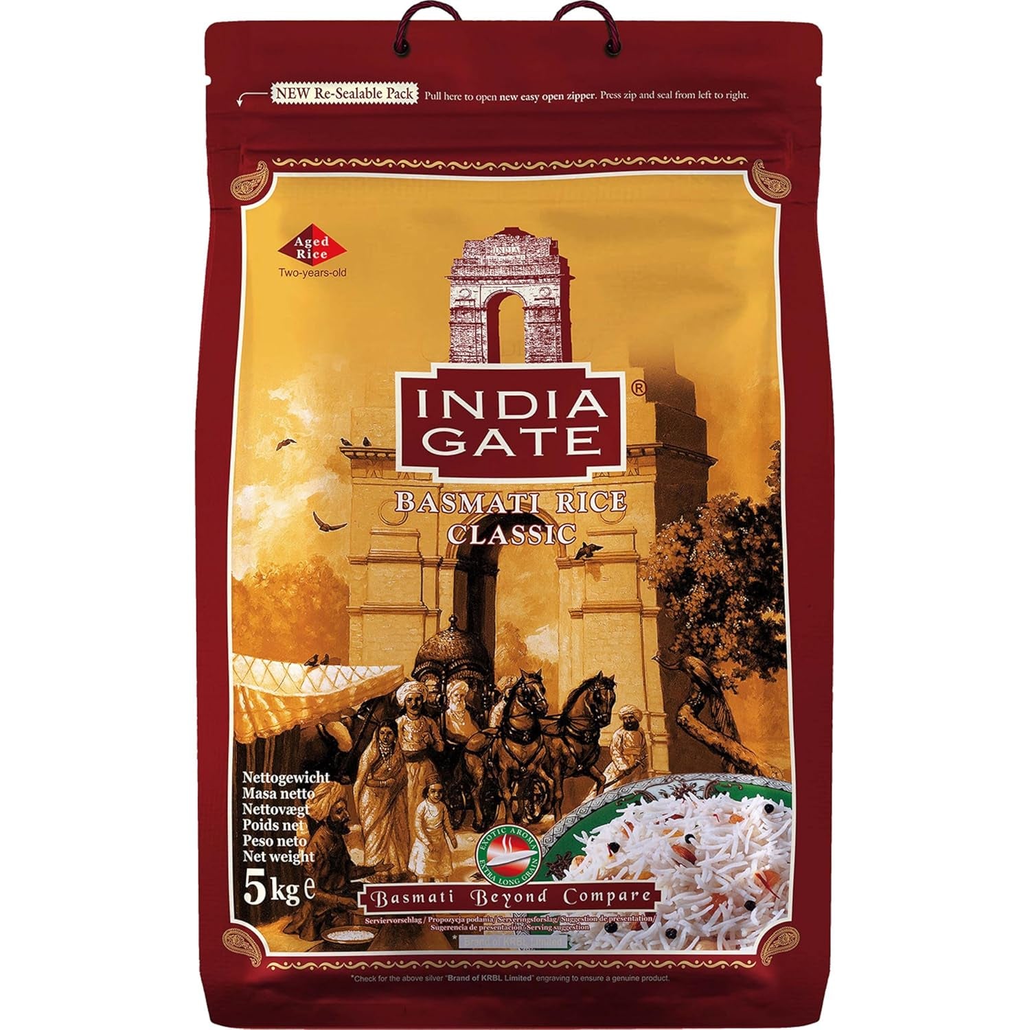 INDIA GATE Premium Basmati rýže – Jemná dlouhozrnná rýže, aromatická, z Indie, jemná dlouhozrnná (1 x 5 kg)