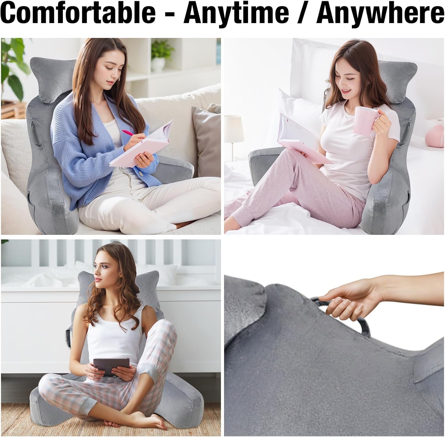 Pernă de citit pentru adulți în pat, 90x80cm (LxÎ) Spătar extra mare pentru citit cu suport detașabil pentru gât și braț de susținere, pernă de citit confortabilă pentru pat, canapea sau spătar pe podea