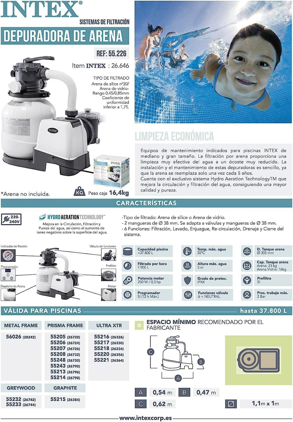 Intex Krystal Clear 7,9 m³ pískový filtrační systém pro bazény do 36 000 l 26646