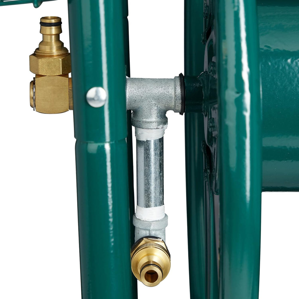 Cărucior furtun Relaxdays, până la 90 m, 4 anvelope pneumatice, cuplaj clic, rolă metalică pentru furtun, distribuitor furtun cu coș, verde