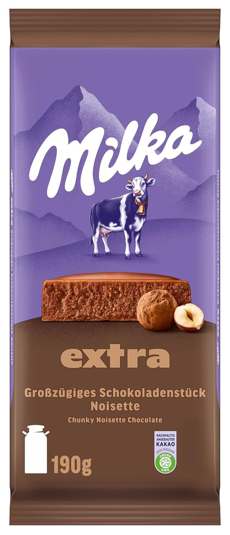 Milka Extra Noisette – Čokoláda z alpského mléka s jemnou a krémovou lískooříškovou náplní – 15 x 190 g
