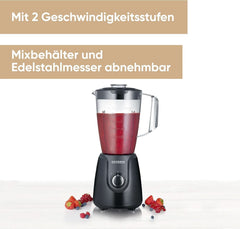 SEVERIN Standmixer Mit 1,5 L Mixbehälter Aus Tritan, Mixer Mit 2 Stufen Und Pulse-Funktion, Leistungsstarker Küchenmixer Mit Edelstahlmesser, 600 W, Schwarz, SM 3707 Kitchen Naty Shop