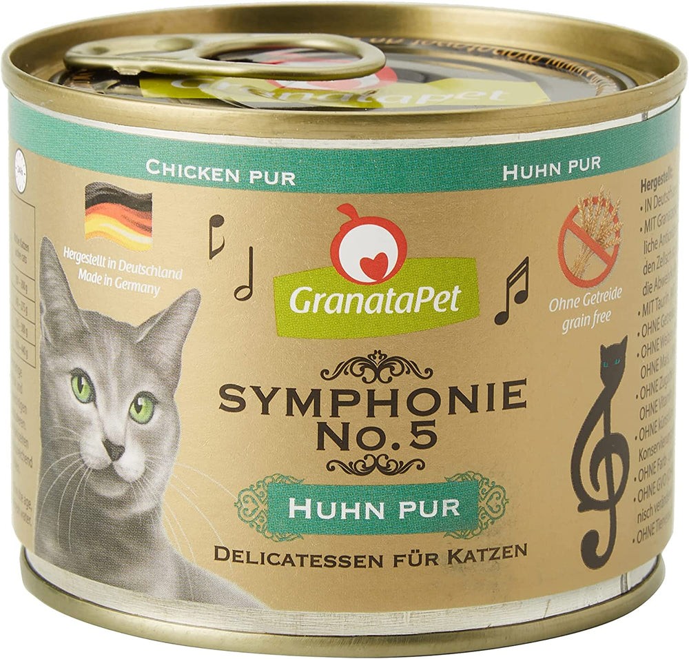 GranataPet Symphony No. 5 Pui Pur, hrană pentru pisici fără cereale și zahăr, file în jeleu natural, hrană umedă delicată pentru pisici, 6 x 200g