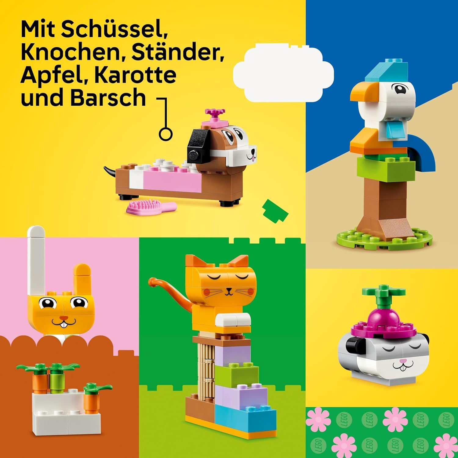 LEGO Classic Creative Animals, krabice s barevnými kostkami, postavte si figurky zvířat z kostek, jako je pes, kočka, králík, křeček a pták, stavebnice pro chlapce a dívky od 5 let 11034 Stavebnice Besuche den LEGO-Store
