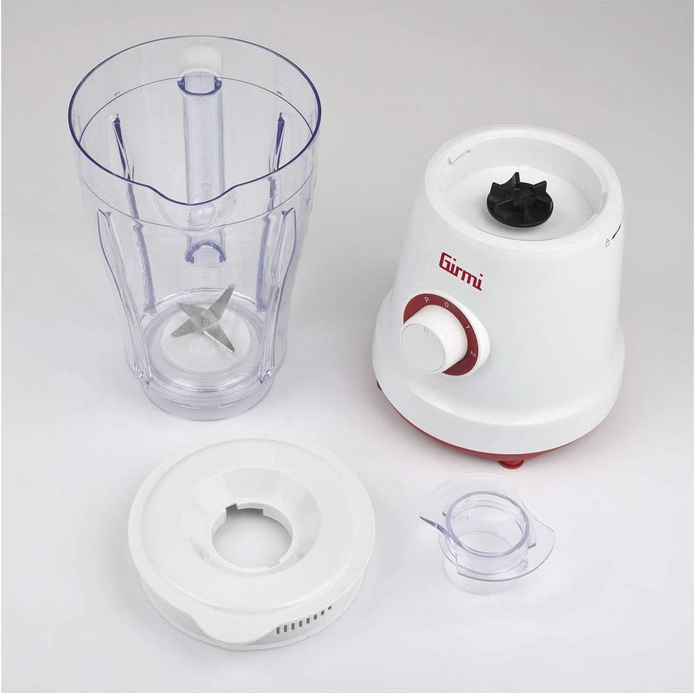 Girmi FR46 Elektrischer Mixer, 1,5 litru, 2 Geschwindigkeiten Mit Pulse-Funktion, 4 Edelstahlklingen, Messbecherdeckel, Messbecher Mit Scale, Sicherheitseinrichtung, Weiß/Rot Kitchen Naty Shop