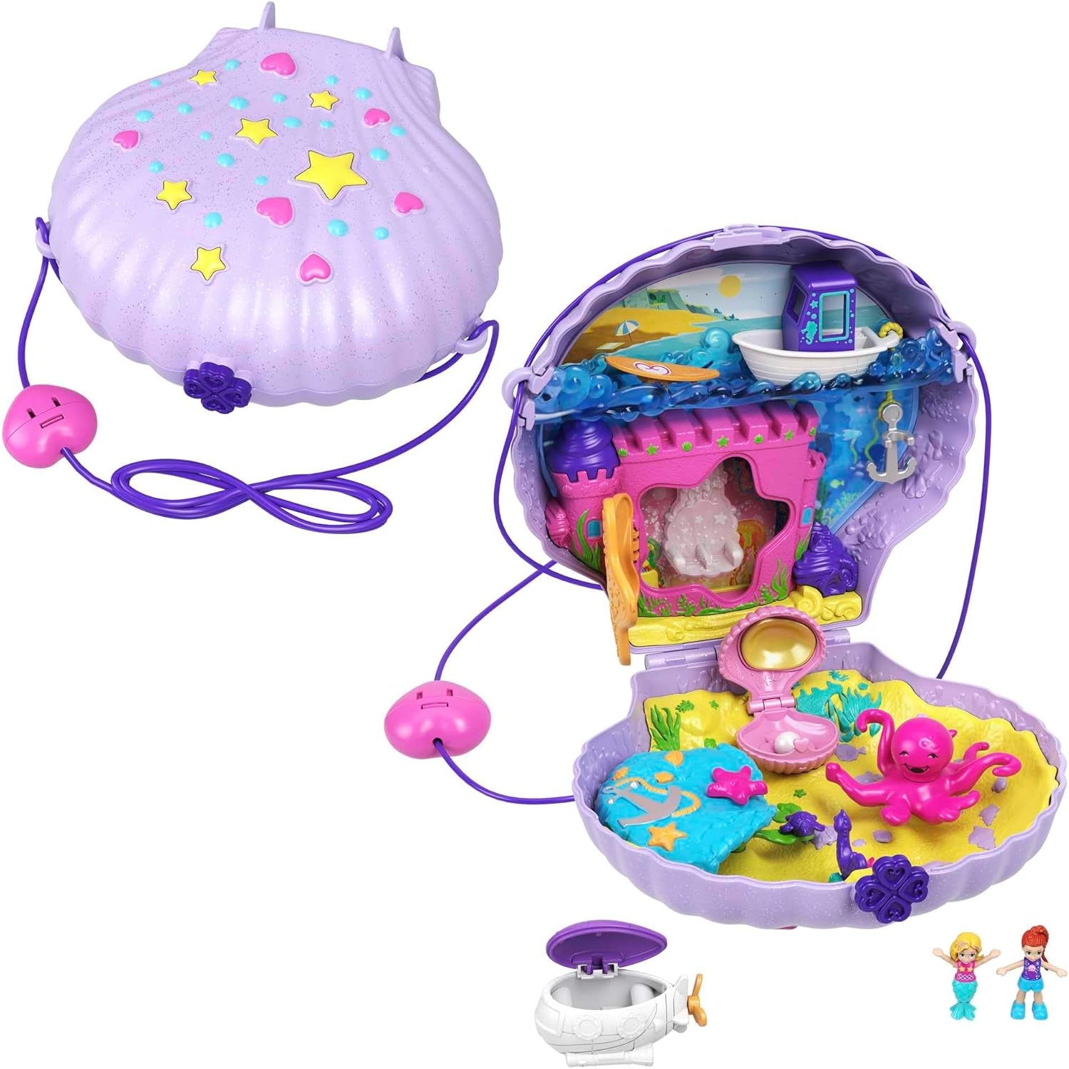Polly kapesní rakev Podvodní téma Obalovací taška 2 panenky 1 ponorka Polly kapesní hračka mořská panna Věk 4 GNH11 Naty Shop Dolls Purple