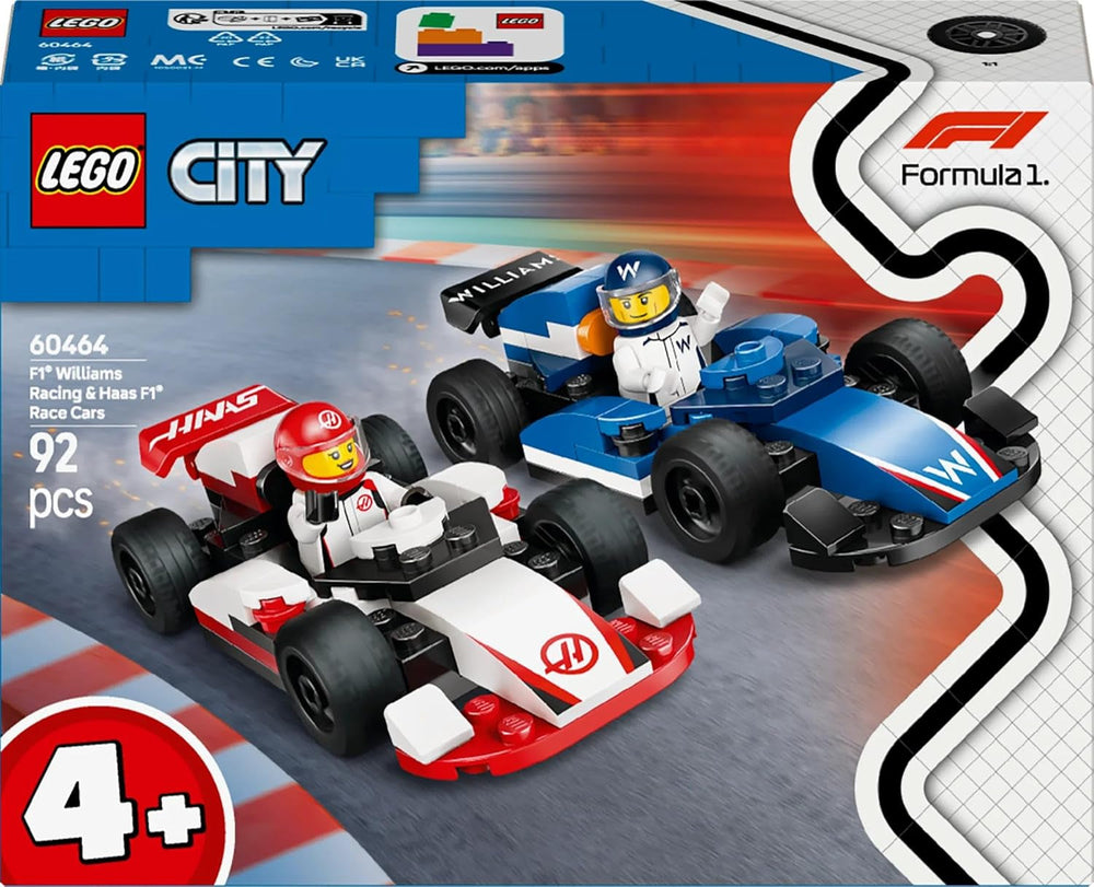 LEGO City Závodní vozy F1 Williams a Haas F1 - Hračka Formule 1 se sestavitelnými auty a 2 minifigurkami závodních jezdců - Nápady na malé dárky pro chlapce a dívky od 4 let 60464 Stavebnice Beuche den LEGO-Store