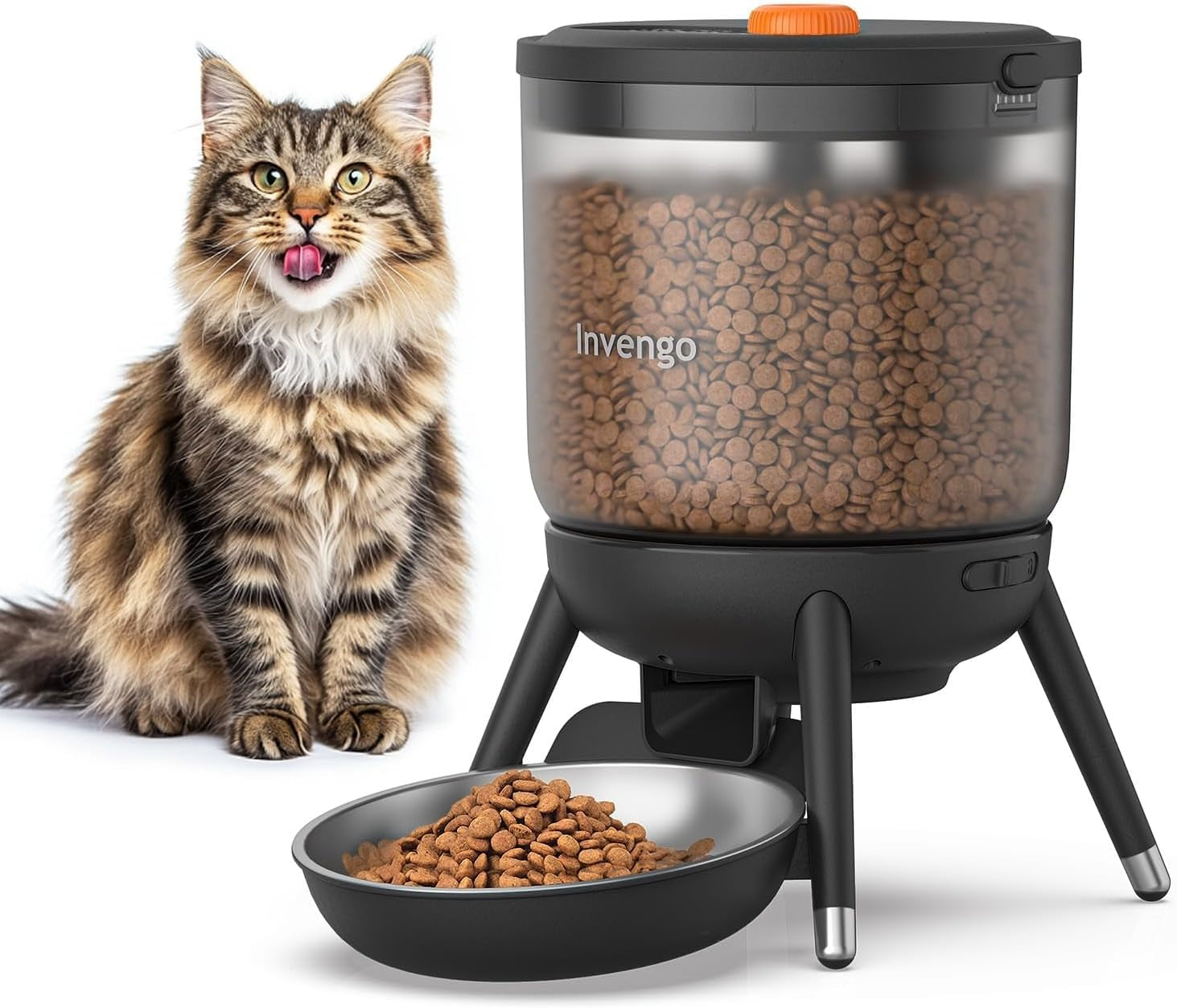 Automatické krmítko pro kočky, Futterautomat Katze mit Zeitsteuerung, 3L Trichter, Doppelstromversorgung, Automatic Trockenfutter für Katzen & Hunde, Katzen Futterautomat, Schwarz (Weiß)