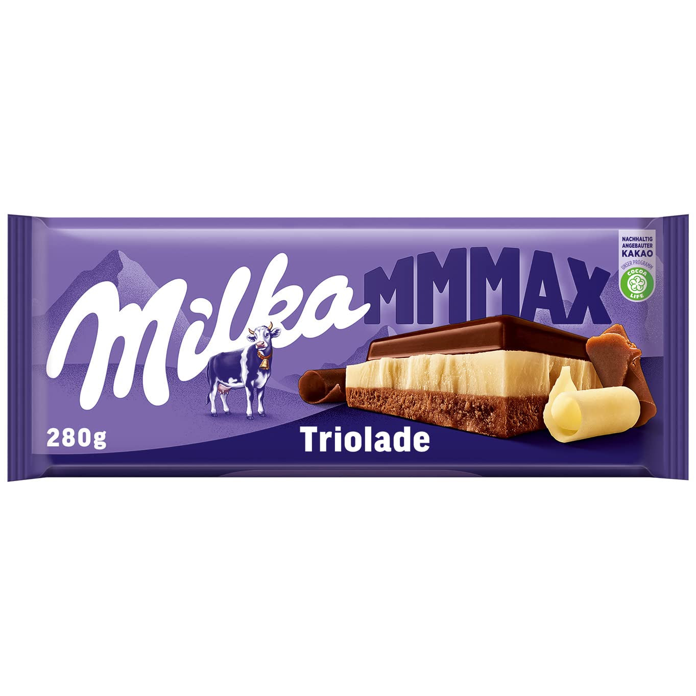 Milka Mmax Triolade – Čokoláda z alpského mléka s bílou a hořkou čokoládou – 280g