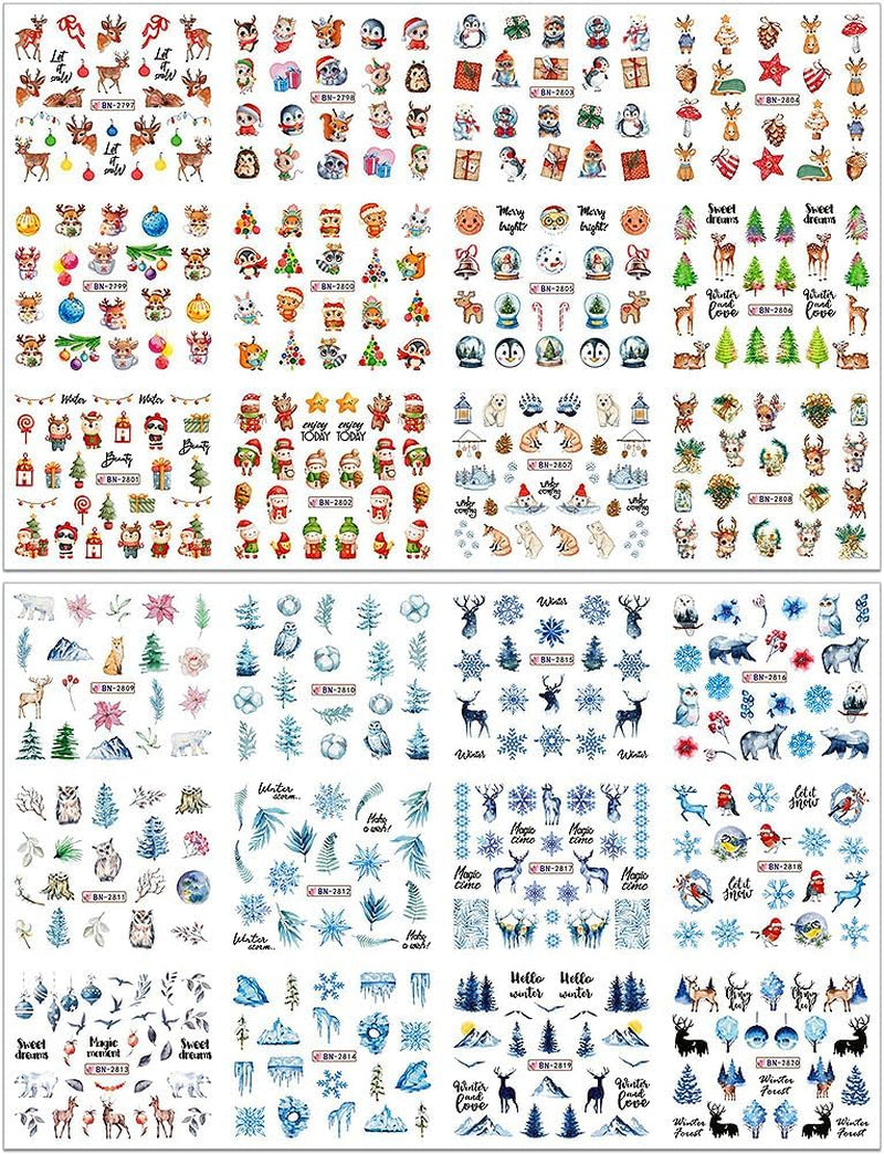 Autocolante 3D pentru unghii de Crăciun, autoadezive, cu transfer de apă, brad de Crăciun, fulg de nea, elan, pinguin, artă pentru unghii de Crăciun, design pentru unghii de iarnă, autocolante de Crăciun, accesorii pentru unghii