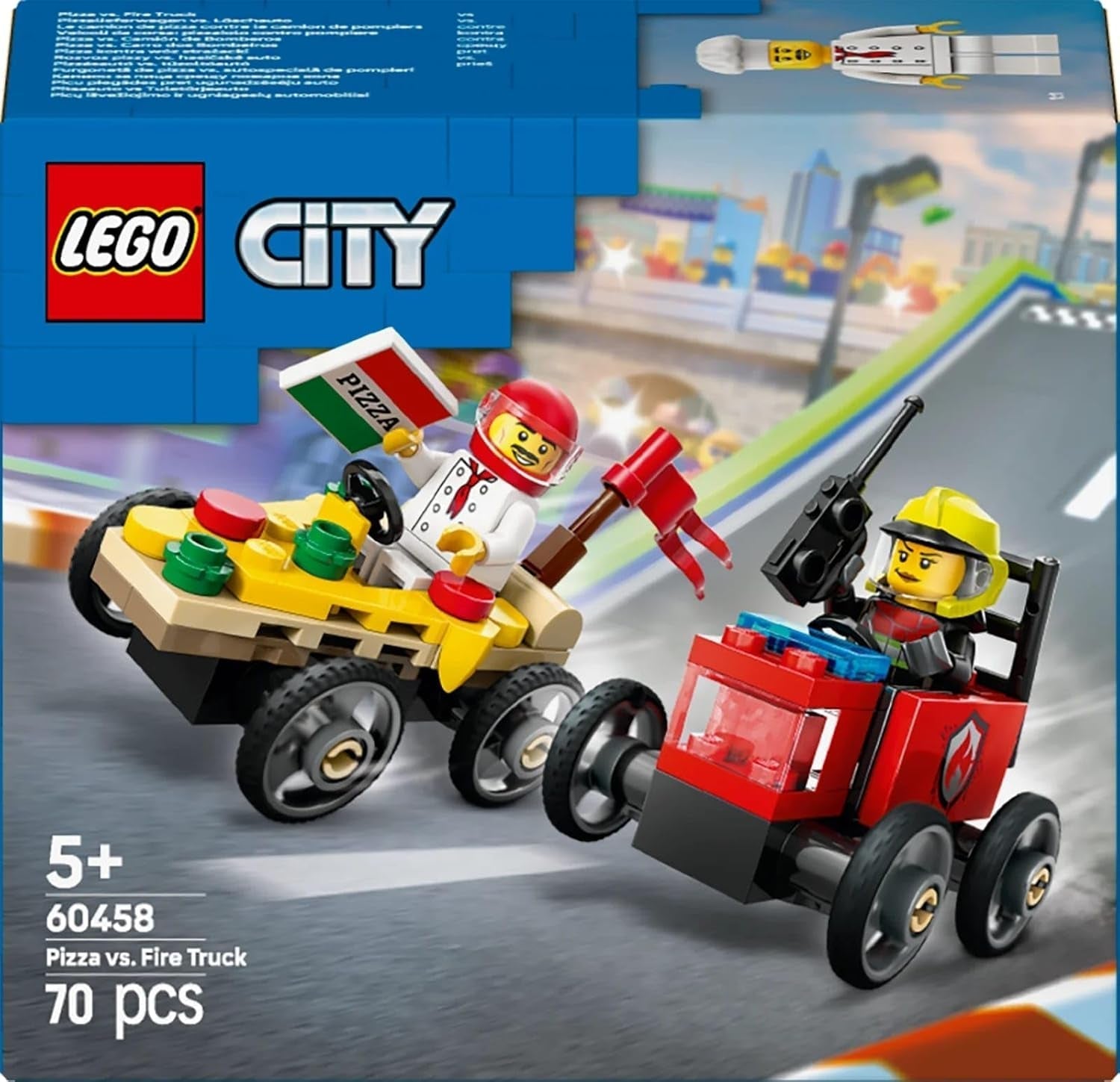LEGO City dodávka pizzy vs. Pizza Truck - Hračka na mýdlo pro dívky a chlapce od 5 let - Stavebnice se 2 minifigurkami řidiče - Dárek k narozeninám a svátku 60458 Stavebnice Besuche den LEGO-Store