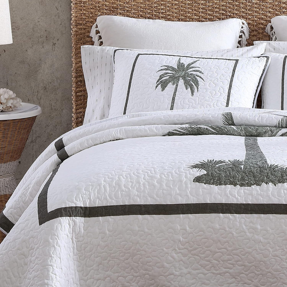 Tommy Bahama Palm Island Collection | Přikrývka – 100% bavlna, oboustranná, měkká a prodyšná, předepraná pro extra měkkost, královská postel, šedá Přikrývky a přikrývky Naty Shop